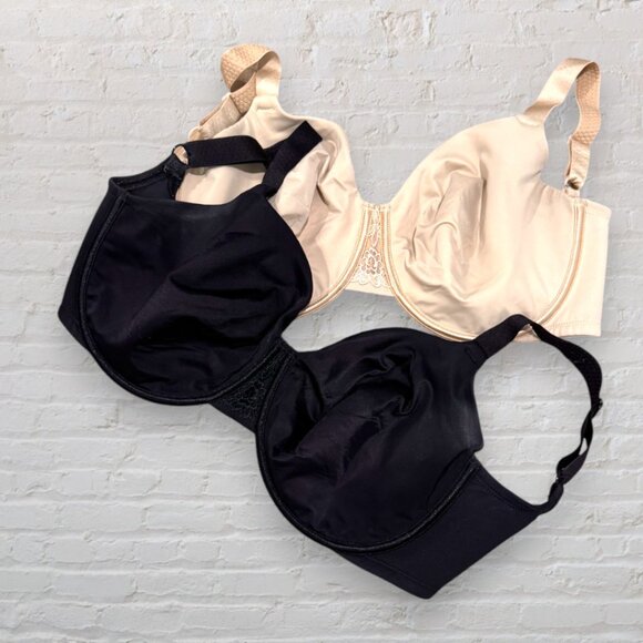 VANITY FAIR ~Set of 2~ Beige & Black 76080 Full Figure Underwire Bras 34H - Picture 2 of 3
